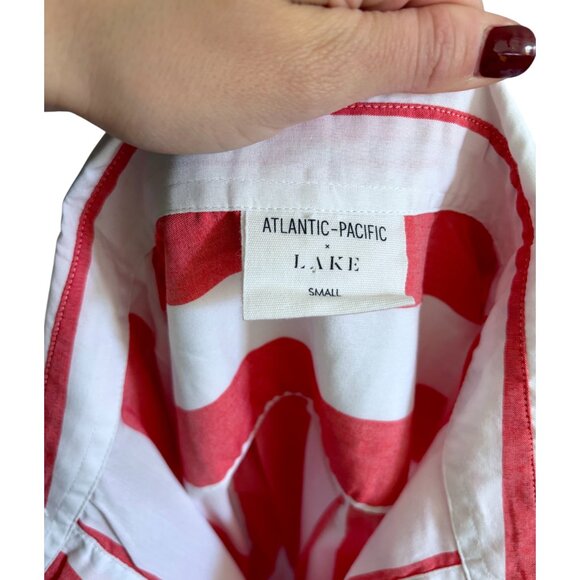 Atlantic pacific x lake marnie caftan red white stripe shirt dress small - Picture 9 of 12